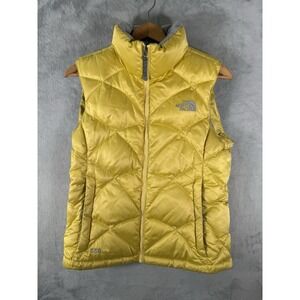 The North Face 550 Puffer Vest Womens Small Yellow Quilted Goose Down Insulated